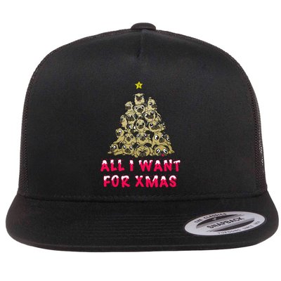 All I Want For Xmas Pugs For Christmas Pug Tree Star Gift Flatbill Hat