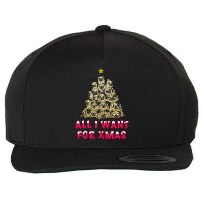 All I Want For Xmas Pugs For Christmas Pug Tree Star Gift Wool Snapback Cap