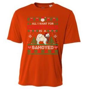 All I Want For Christmas Is A Samoyed Ugly Sweater Xmas Gift Cooling Performance Crew T-Shirt