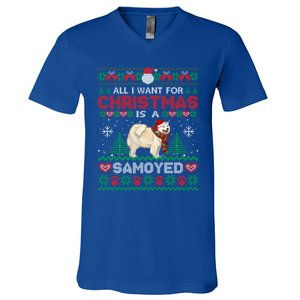 All I Want For Christmas Is A Samoyed Ugly Sweater Xmas Gift V-Neck T-Shirt