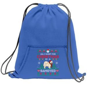 All I Want For Christmas Is A Samoyed Ugly Sweater Xmas Gift Sweatshirt Cinch Pack Bag