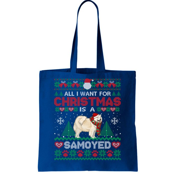 All I Want For Christmas Is A Samoyed Ugly Sweater Xmas Gift Tote Bag