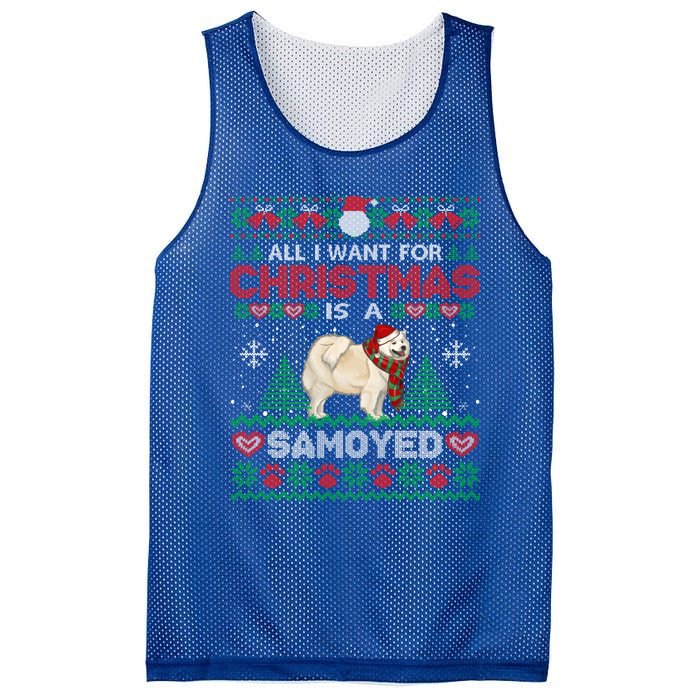 All I Want For Christmas Is A Samoyed Ugly Sweater Xmas Gift Mesh Reversible Basketball Jersey Tank