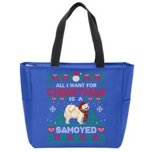 All I Want For Christmas Is A Samoyed Ugly Sweater Xmas Gift Zip Tote Bag