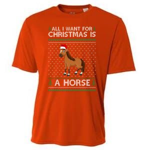 All I Want For Christmas Is A Horse Ugly Xmas Holiday Gift Cooling Performance Crew T-Shirt