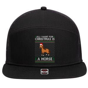 All I Want For Christmas Is A Horse Ugly Xmas Holiday Gift 7 Panel Mesh Trucker Snapback Hat