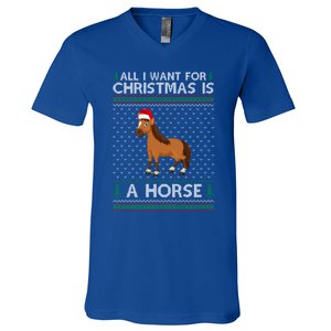 All I Want For Christmas Is A Horse Ugly Xmas Holiday Gift V-Neck T-Shirt