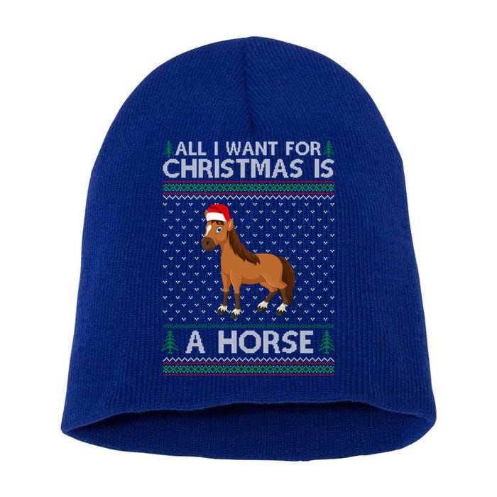 All I Want For Christmas Is A Horse Ugly Xmas Holiday Gift Short Acrylic Beanie