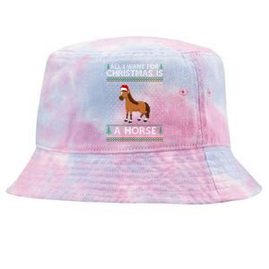 All I Want For Christmas Is A Horse Ugly Xmas Holiday Gift Tie-Dyed Bucket Hat