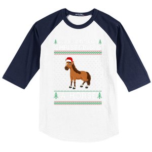 All I Want For Christmas Is A Horse Ugly Xmas Holiday Gift Baseball Sleeve Shirt