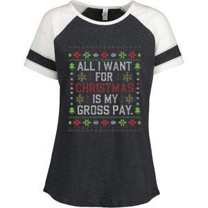 All I Want For Christmas Is My Gross Pay Joke Enza Ladies Jersey Colorblock Tee