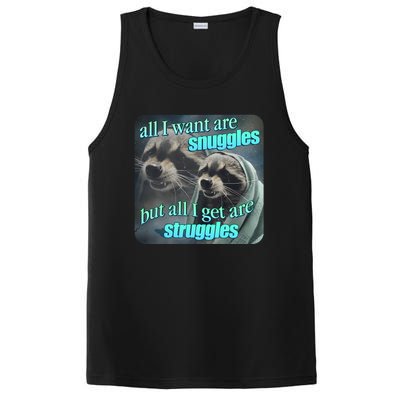 All I Want Are Snuggles But All I Get Are Struggles Raccoon Word Art Meme PosiCharge Competitor Tank