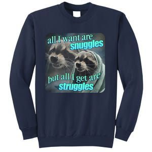 All I Want Are Snuggles But All I Get Are Struggles Raccoon Word Art Meme Sweatshirt