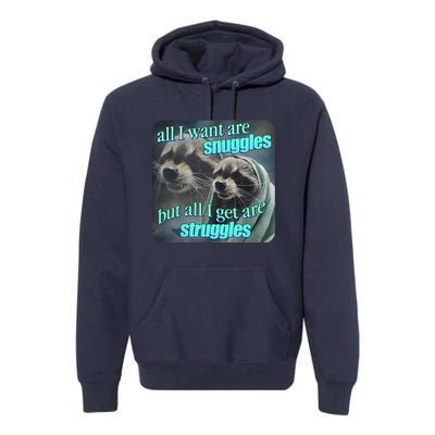 All I Want Are Snuggles But All I Get Are Struggles Raccoon Word Art Meme Premium Hoodie