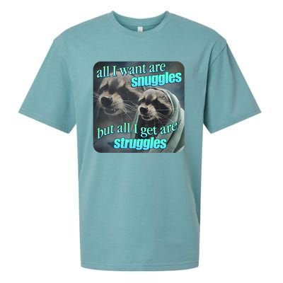 All I Want Are Snuggles But All I Get Are Struggles Raccoon Word Art Meme Sueded Cloud Jersey T-Shirt