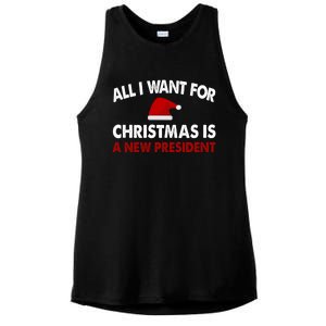 All I Want For Christmas Is A New President Gift Ladies PosiCharge Tri-Blend Wicking Tank