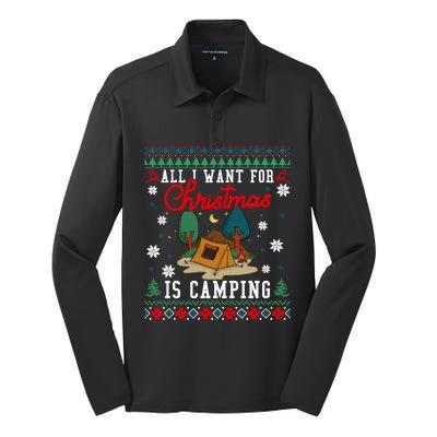 All I Want For Christmas Is Camping Ugly Xmas Sweater Funny Gift Silk Touch Performance Long Sleeve Polo