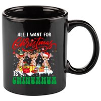 All I Want For Xmas Is A Chihuahua Three Santa Reindeer Dogs Gift 11oz C Handle Ceramic Mug