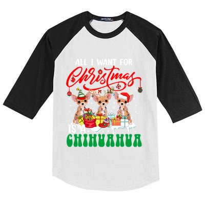 All I Want For Xmas Is A Chihuahua Three Santa Reindeer Dogs Gift Kids Colorblock Raglan Jersey