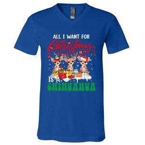 All I Want For Xmas Is A Chihuahua Three Santa Reindeer Dogs Gift V-Neck T-Shirt