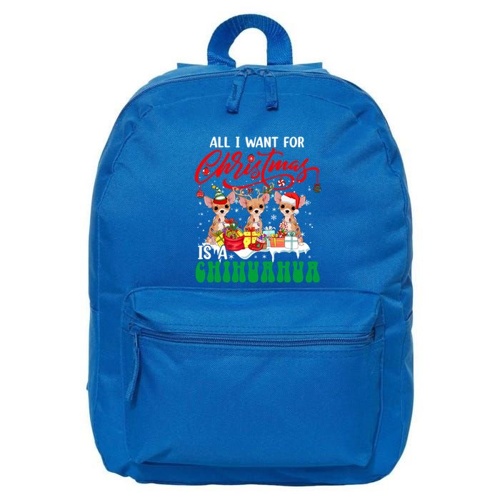 All I Want For Xmas Is A Chihuahua Three Santa Reindeer Dogs Gift 16 in Basic Backpack