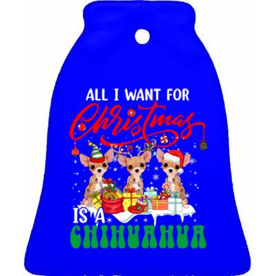 All I Want For Xmas Is A Chihuahua Three Santa Reindeer Dogs Gift Ceramic Bell Ornament