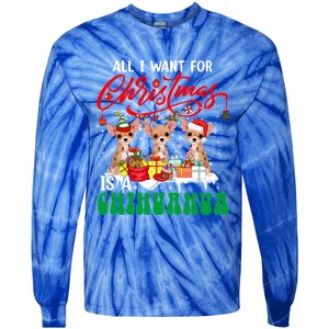 All I Want For Xmas Is A Chihuahua Three Santa Reindeer Dogs Gift Tie-Dye Long Sleeve Shirt