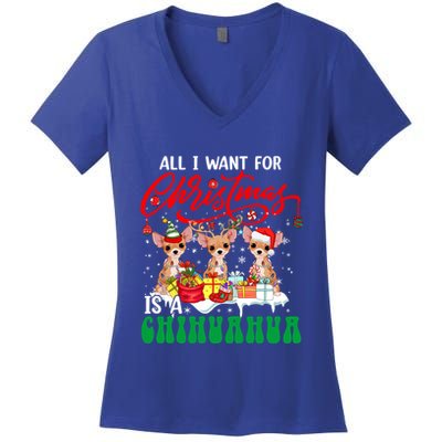 All I Want For Xmas Is A Chihuahua Three Santa Reindeer Dogs Gift Women's V-Neck T-Shirt