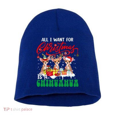 All I Want For Xmas Is A Chihuahua Three Santa Reindeer Dogs Gift Short Acrylic Beanie