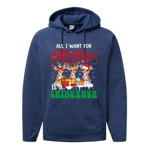 All I Want For Xmas Is A Chihuahua Three Santa Reindeer Dogs Gift Performance Fleece Hoodie