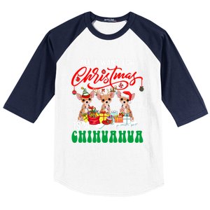 All I Want For Xmas Is A Chihuahua Three Santa Reindeer Dogs Gift Baseball Sleeve Shirt