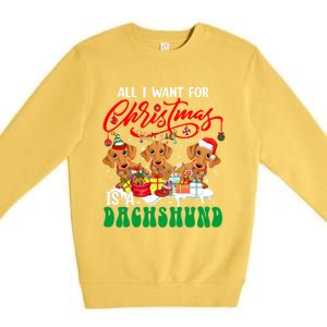 All I Want For Xmas Is A Dachshund Three Santa Reindeer Dogs Gift Premium Crewneck Sweatshirt