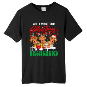 All I Want For Xmas Is A Dachshund Three Santa Reindeer Dogs Gift Tall Fusion ChromaSoft Performance T-Shirt