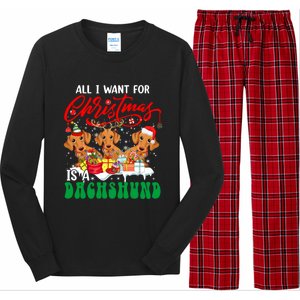 All I Want For Xmas Is A Dachshund Three Santa Reindeer Dogs Gift Long Sleeve Pajama Set