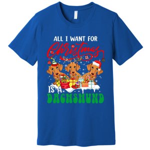 All I Want For Xmas Is A Dachshund Three Santa Reindeer Dogs Gift Premium T-Shirt