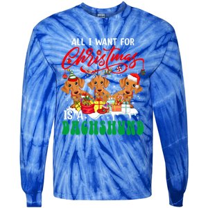 All I Want For Xmas Is A Dachshund Three Santa Reindeer Dogs Gift Tie-Dye Long Sleeve Shirt