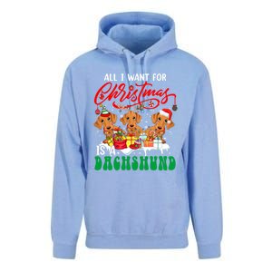 All I Want For Xmas Is A Dachshund Three Santa Reindeer Dogs Gift Unisex Surf Hoodie