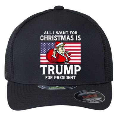 All I Want For Christmas Is Trump For President Trump Back Flexfit Unipanel Trucker Cap