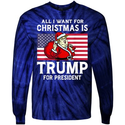 All I Want For Christmas Is Trump For President Trump Back Tie-Dye Long Sleeve Shirt