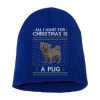 All I Want For Christmas Is A Pug Dog Ugly Xmas Holiday Gift Short Acrylic Beanie