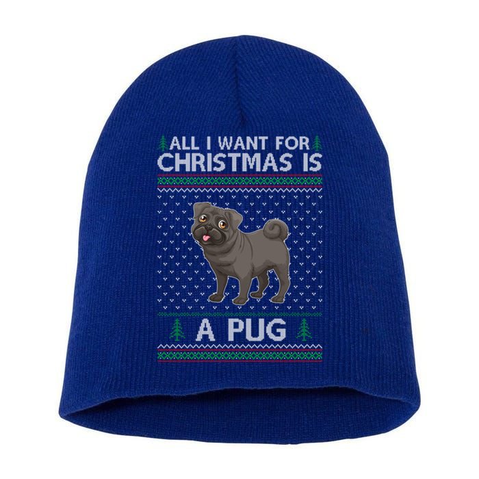 All I Want For Christmas Is A Pug Dog Ugly Xmas Holiday Gift Short Acrylic Beanie