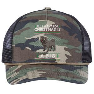 All I Want For Christmas Is A Pug Dog Ugly Xmas Holiday Gift Retro Rope Trucker Hat Cap