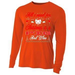 All I Want For Christmas Pig And Wine Gift Meaningful Gift Cooling Performance Long Sleeve Crew