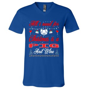 All I Want For Christmas Pig And Wine Gift Meaningful Gift V-Neck T-Shirt