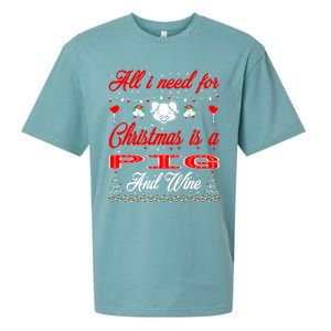 All I Want For Christmas Pig And Wine Gift Meaningful Gift Sueded Cloud Jersey T-Shirt