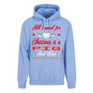 All I Want For Christmas Pig And Wine Gift Meaningful Gift Unisex Surf Hoodie