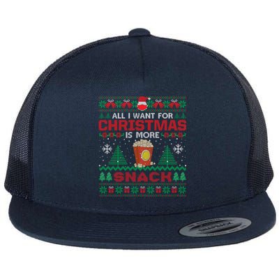 All I Want Is Snack Christmas Pajama Party Funny Cool Gift Flat Bill Trucker Hat