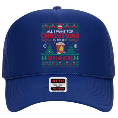 All I Want Is Snack Christmas Pajama Party Funny Cool Gift High Crown Mesh Back Trucker Hat