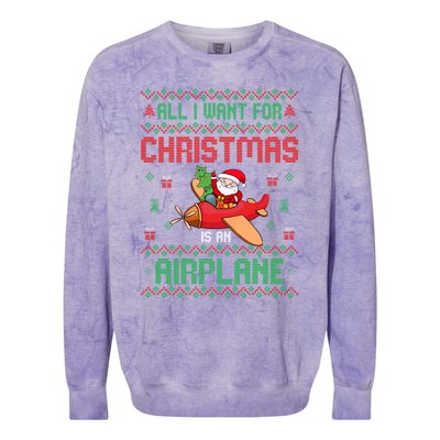 All I Want For Christmas Is An Airplane Pilots Ugly Xmas Gift Colorblast Crewneck Sweatshirt