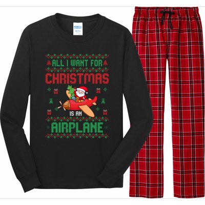 All I Want For Christmas Is An Airplane Pilots Ugly Xmas Gift Long Sleeve Pajama Set